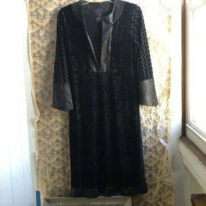 ANAC Designed by Kimi Black Tunic Dress Mixed Media ART TO WEAR  Size Large EUC